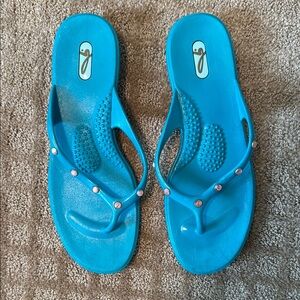 Stylish Blue Spa Oka-b Flip-Flops with Beaded Accents-cruise or resort-ready!